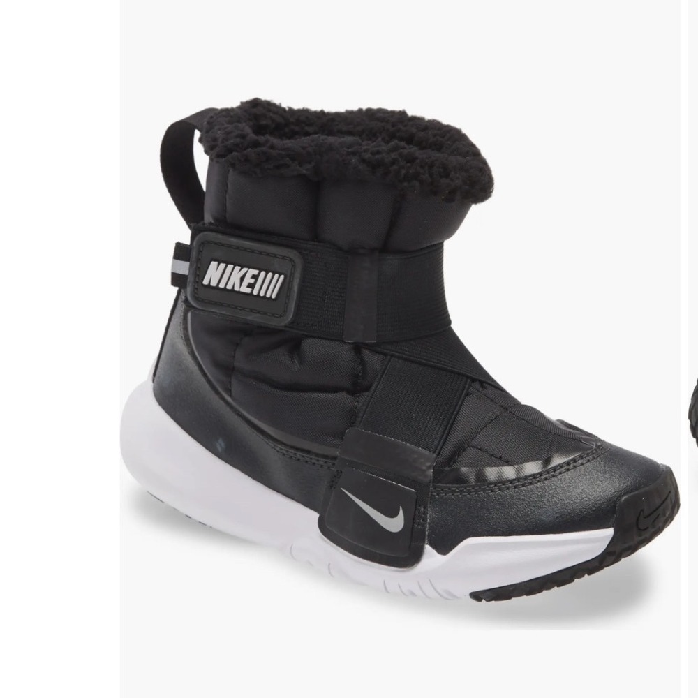 Nike Flex Advance Snow winter Boots Kids 9C Black White Sherpa Lined